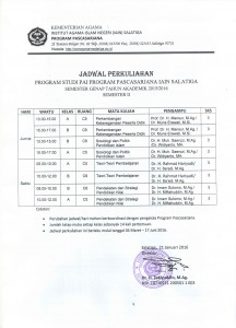 Jadwal Kuliah PAI 2016